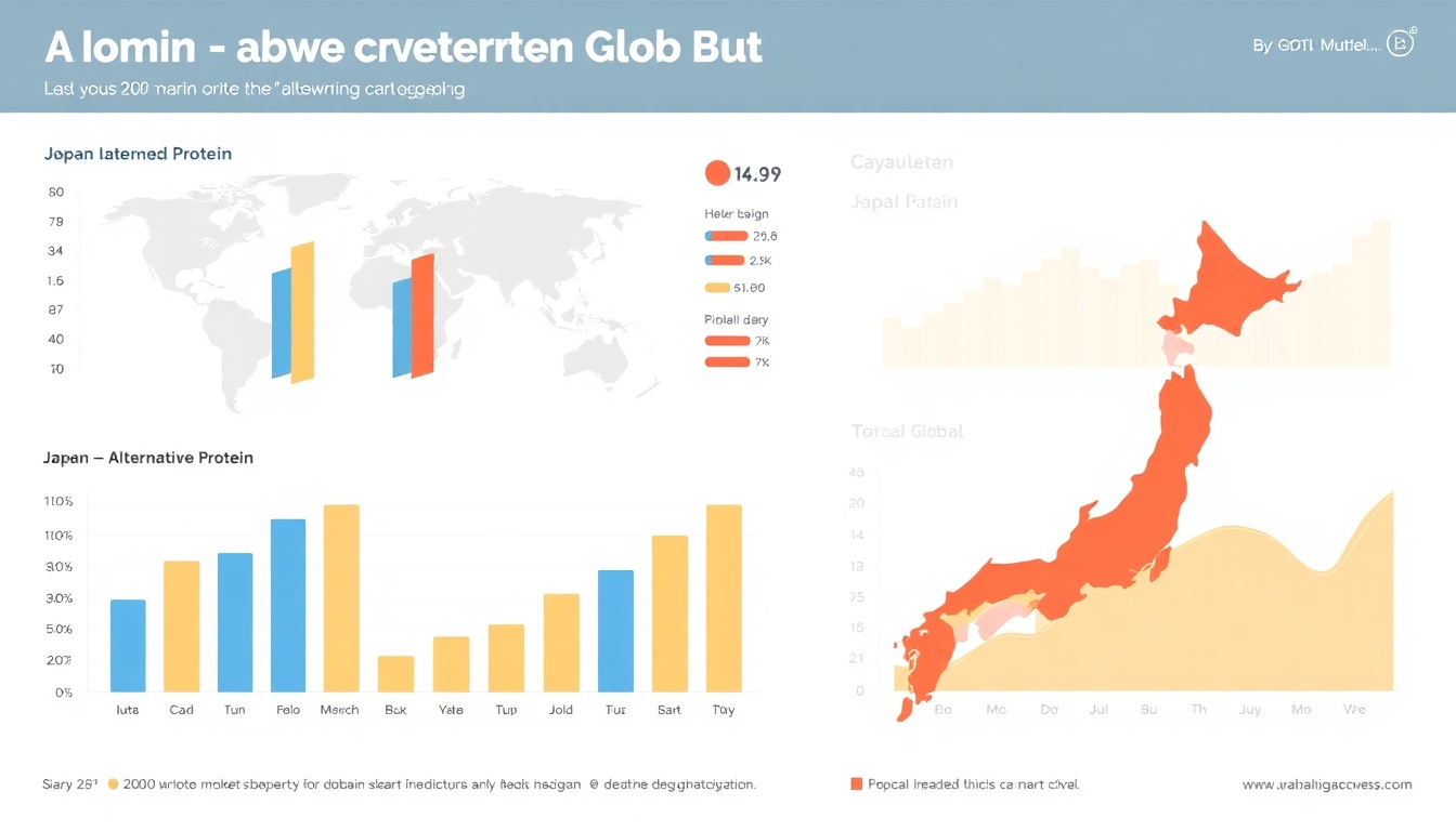 代替プロテイン市場のグラフやチャートが並ぶ市場分析レポートのイメージ